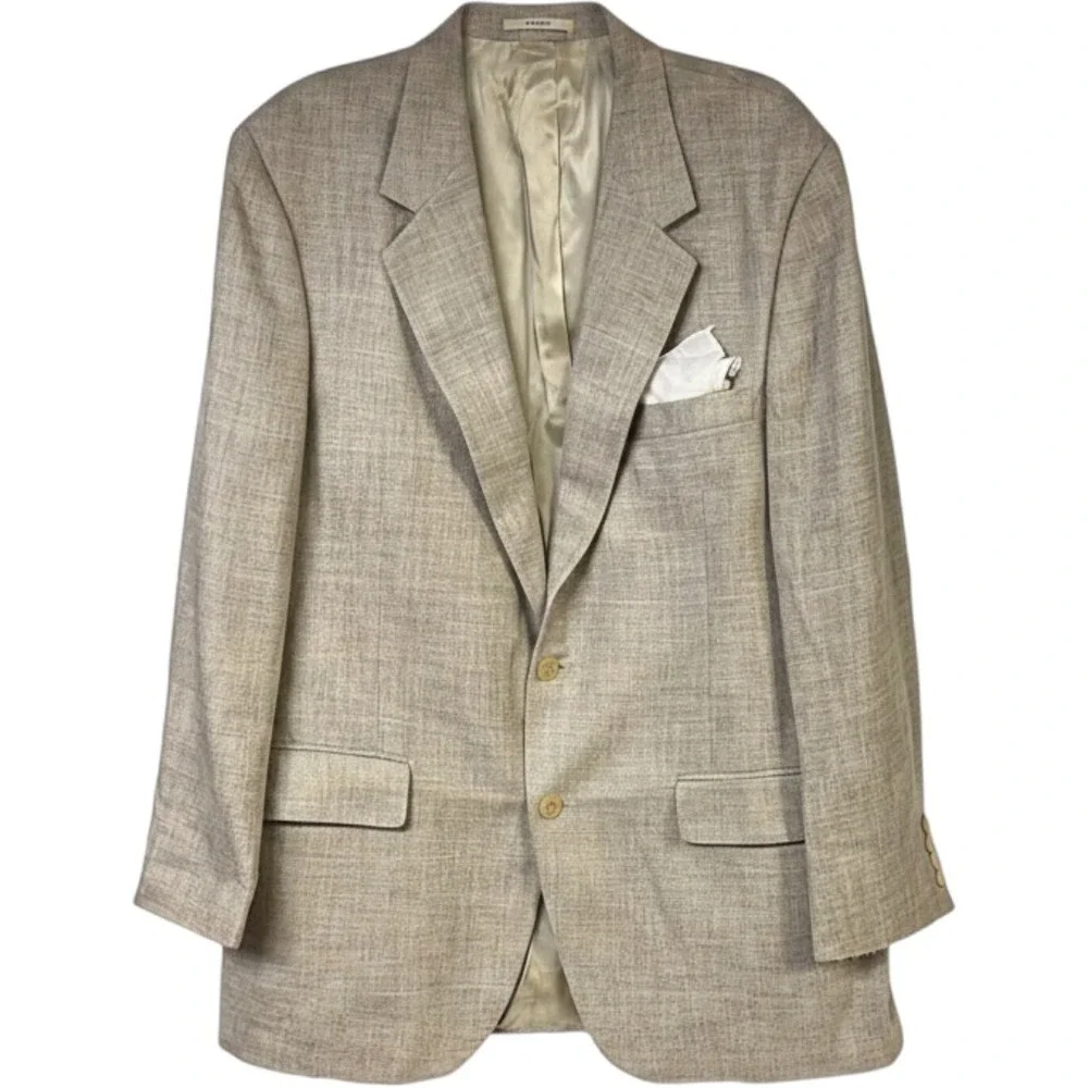 Vintage PBM Blazer Sport Coat Light Beige Plaid Textured Classic Professional